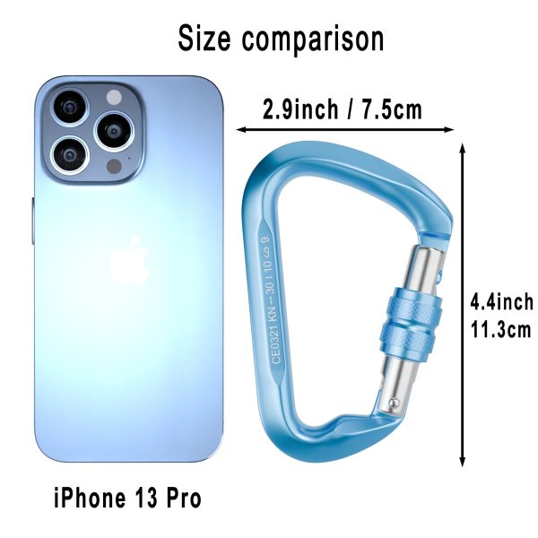 blue Rock climbing carabiner 30KN heavy duty carabiner Rappel Main Lock Large Size Auto Locking carabiner