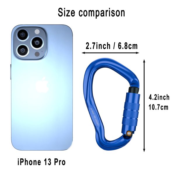blue Auto Locking Carabiner Large Carabiner 23KN Screw Lock Carabiner for Rock Climbing, Mountaineer, Aerial Work, hiking, rappelling, locking big adult dogs, hammock, swing ,carabiner key chains